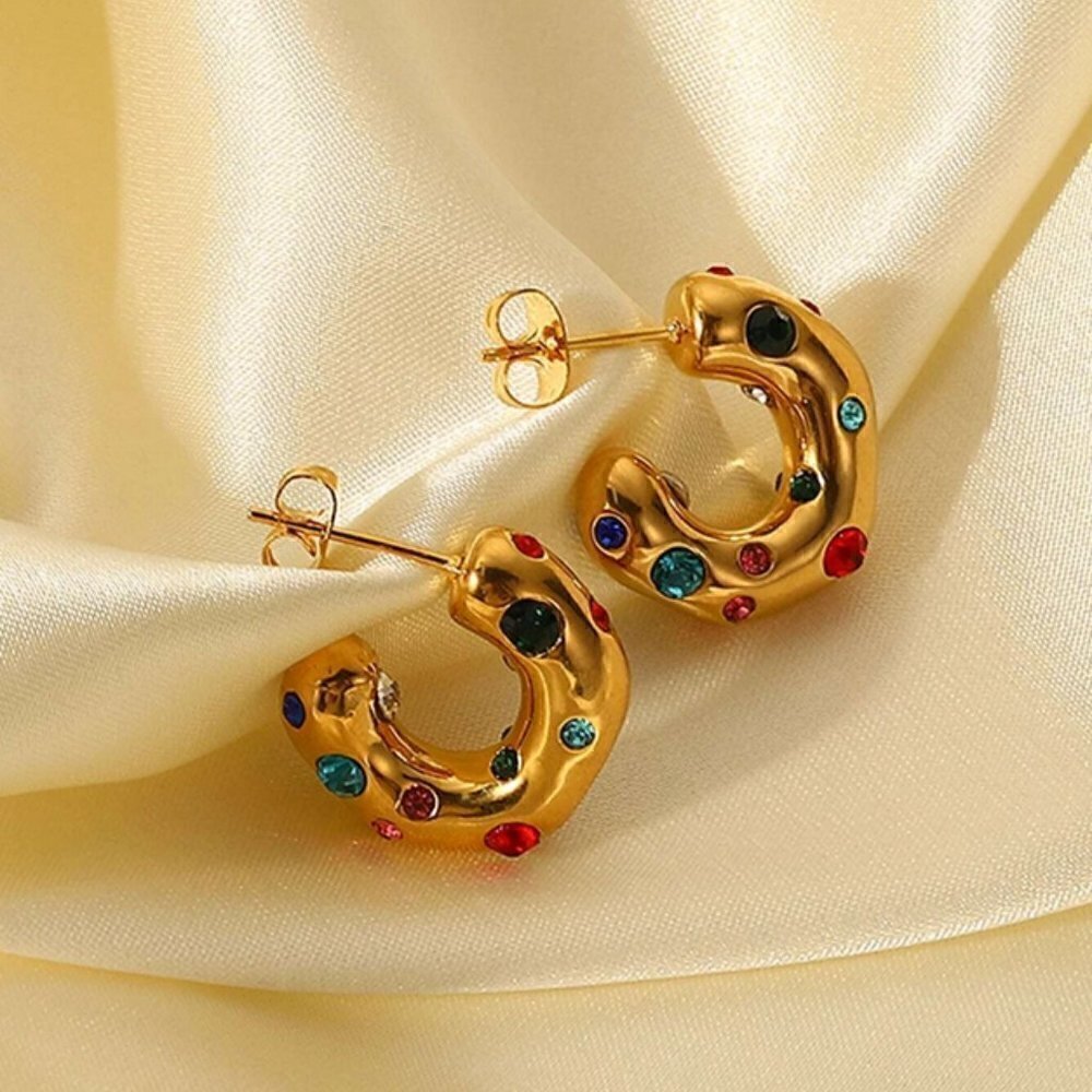 Cubic Zirconia Decor Cuff Hoop Earrings